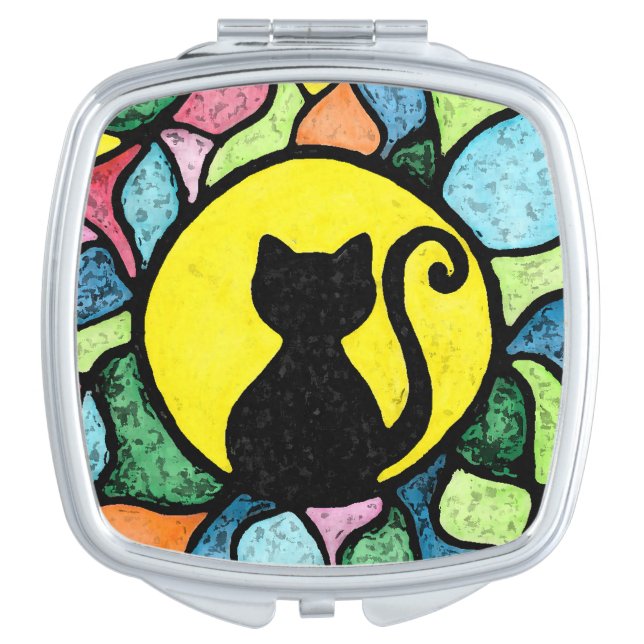 Stained Glass Kitty Compact Mirror (Front)