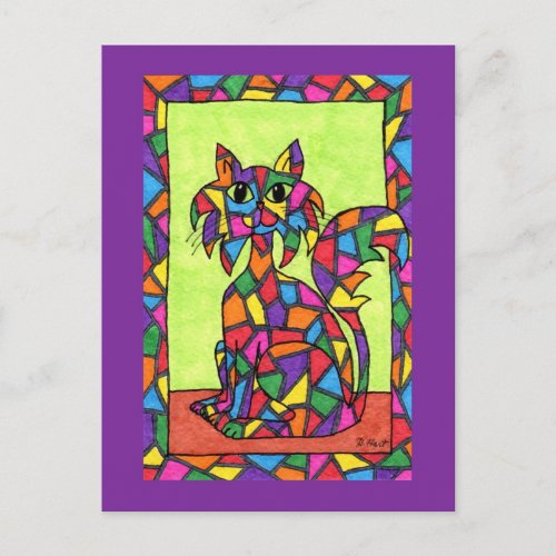 Stained Glass Kitty Postcard