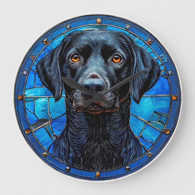 Stained glass labrador large clock (Front)