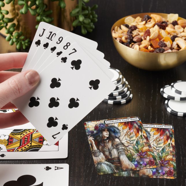 Stained Glass Lady Monogram Kids Match Game Poker Cards (In Situ)