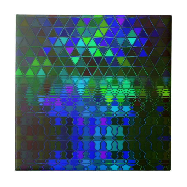 Stained Glass Lake Landscape Fantasy Blue Ceramic Tile (Front)