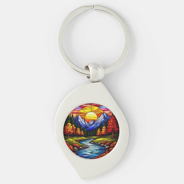 Stained Glass Landscape Keychain (Front)