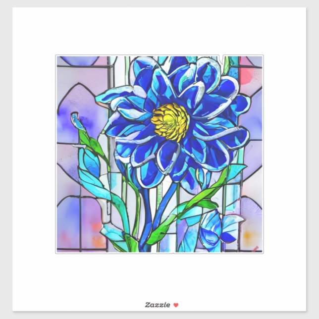 Stained Glass Large Decal Sticker blue flower (Sheet)