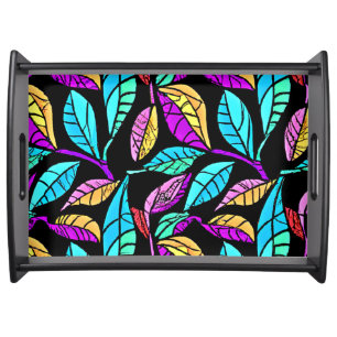 Stained Glass Leaves Design Serving Tray