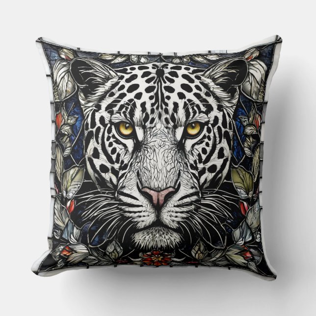 Stained glass leopard throw pillow (Front)