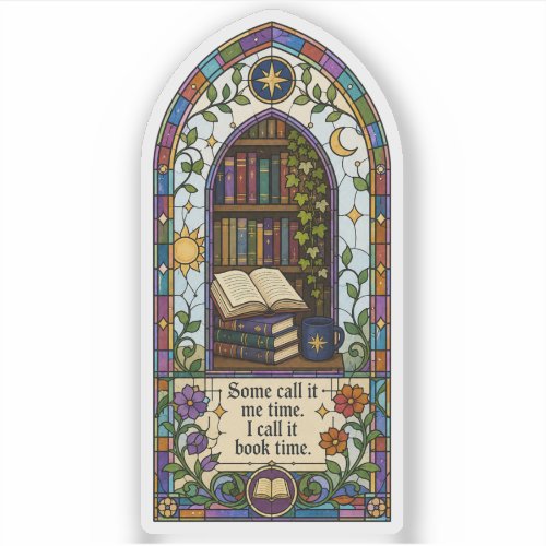 Stained Glass Library with Book Time Quote Sticker