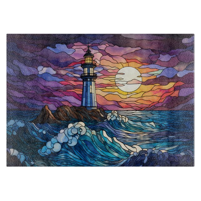 Stained Glass Lighthouse Cutting Board (Front)
