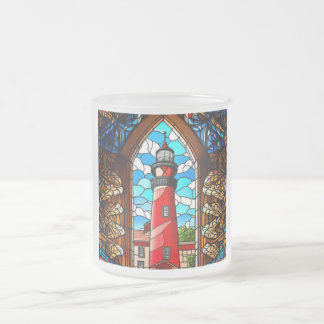 Stained glass lighthouse frosted glass coffee mug