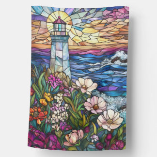 Stained Glass Lighthouse House Flag