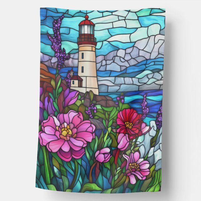 Stained Glass Lighthouse House Flag (Front)