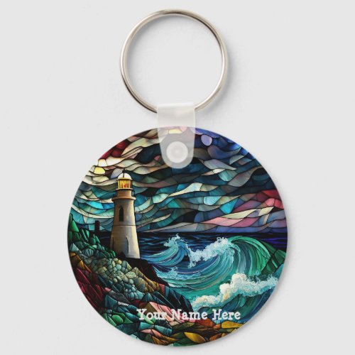 Stained Glass Lighthouse Keychain