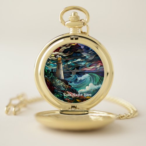 Stained Glass Lighthouse Pocket Watch