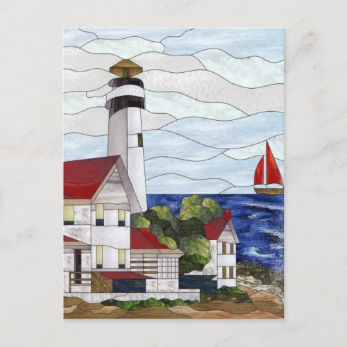 Stained glass lighthouse postcard