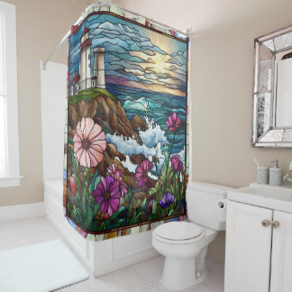 Stained Glass Lighthouse Shower Curtain