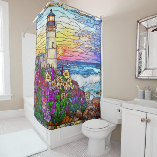 Stained Glass Lighthouse Shower Curtain