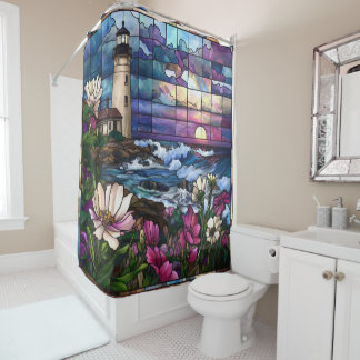 Stained Glass Lighthouse Shower Curtain