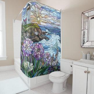 Stained Glass Lighthouse Shower Curtain