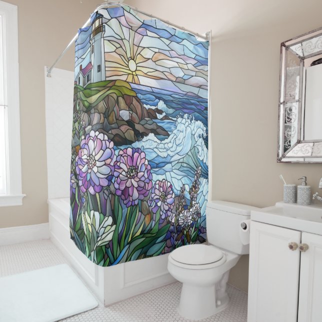 Stained Glass Lighthouse Shower Curtain (In Situ)