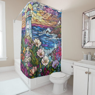 Stained Glass Lighthouse Shower Curtain