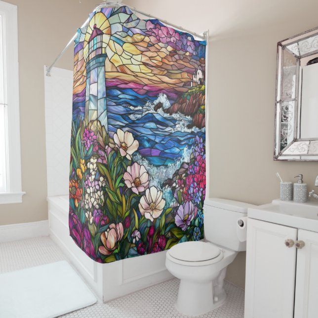 Stained Glass Lighthouse Shower Curtain (In Situ)