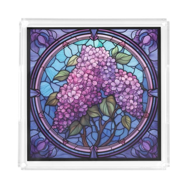 Stained Glass Lilac Blossoms Acrylic Tray (Front)