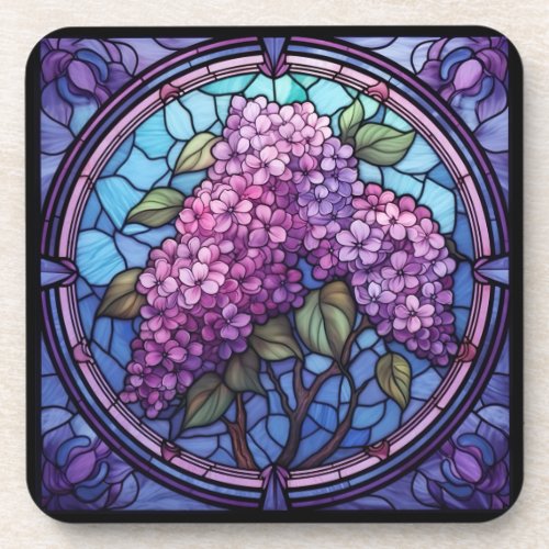 Stained Glass Lilac Blossoms Beverage Coaster