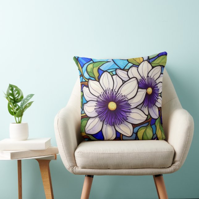 Stained glass lilikoi -passionfruit flower throw pillow (Chair)