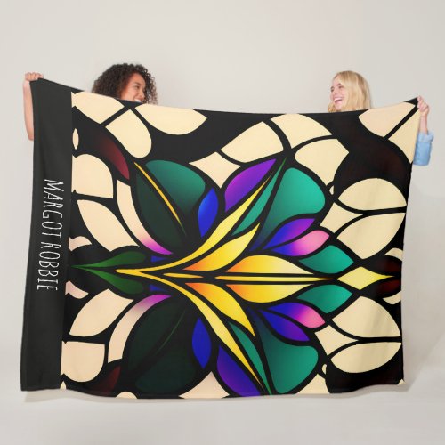 Stained glass lily Green Mosaic Pattern Fleece Blanket