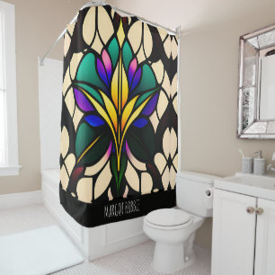 Stained glass lily Green Mosaic Pattern Shower Curtain