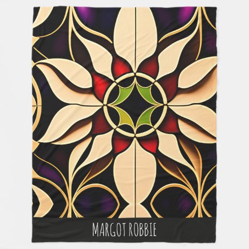 Stained glass lily Red Mosaic Pattern Fleece Blanket