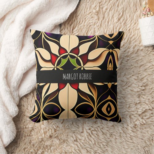 Stained glass lily Red Mosaic Pattern Throw Pillow