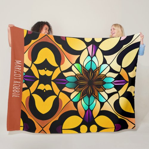 Stained glass lily Yellow Flowers Mosaic Pattern Fleece Blanket