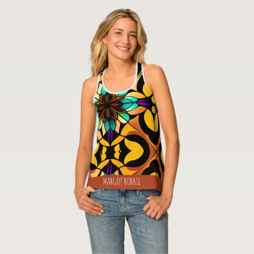 Stained glass lily Yellow Flowers Mosaic Pattern Tank Top