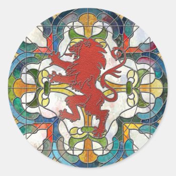 Stained Glass Lion Crest Classic Round Sticker by CaptainScratch at Zazzle
