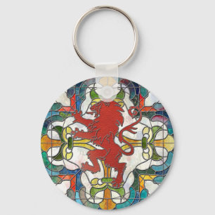 Stained Glass Lion Crest Keychain