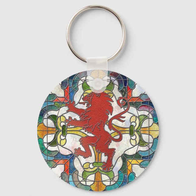 Stained Glass Lion Crest Keychain (Front)