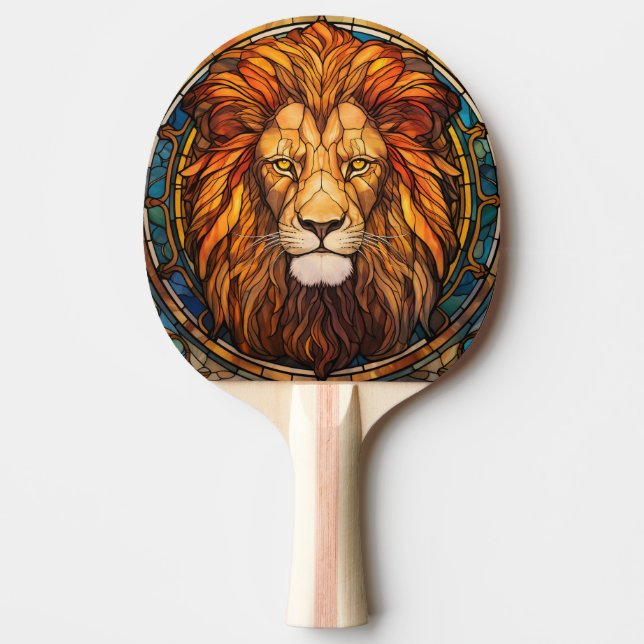 Stained Glass Lion Ping Pong Paddle (Front)