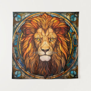Stained Glass Lion Tapestry