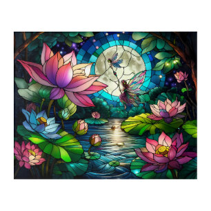 Stained Glass Little Fairy With Dragonfly Acrylic Print