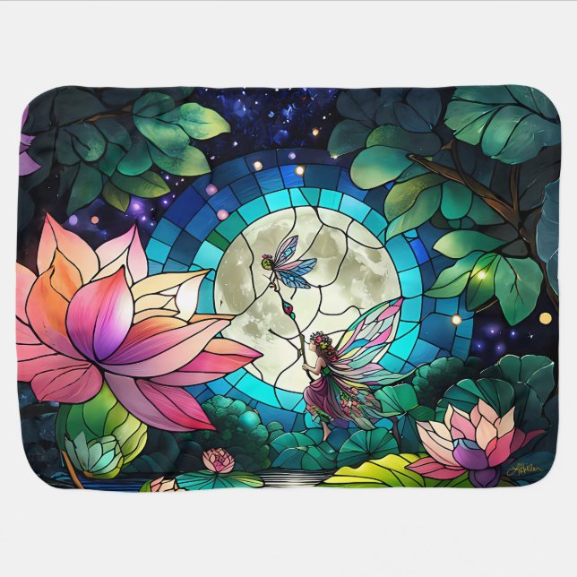 Stained Glass Little Fairy With Dragonfly Baby Blanket (Horizontal)