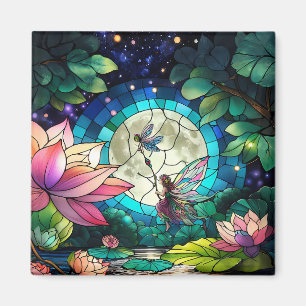 Stained Glass Little Fairy With Dragonfly Magnet