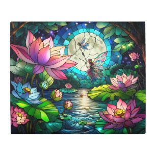 Stained Glass Little Fairy With Dragonfly Metal Print