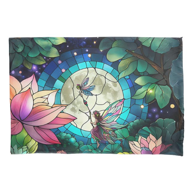 Stained Glass Little Fairy With Dragonfly Pillow Case (Front)