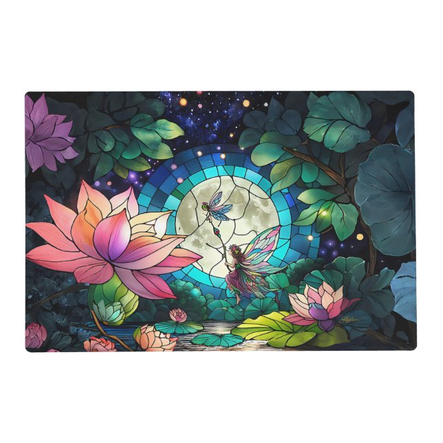 Stained Glass Little Fairy With Dragonfly Placemat (Front)