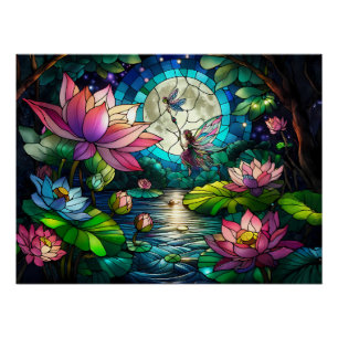 Stained Glass Little Fairy With Dragonfly Poster