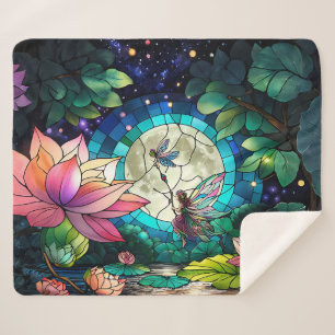 Stained Glass Little Fairy With Dragonfly Sherpa Blanket