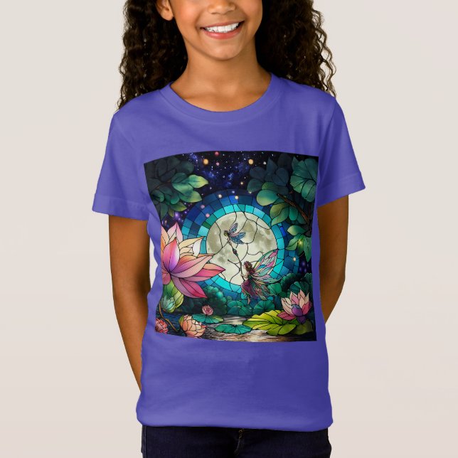Stained Glass Little Fairy With Dragonfly T-Shirt (Front)