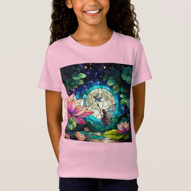 Stained Glass Little Fairy With Dragonfly T-Shirt (Front)