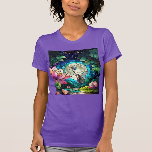 Stained Glass Little Fairy With Dragonfly T-Shirt (Front)