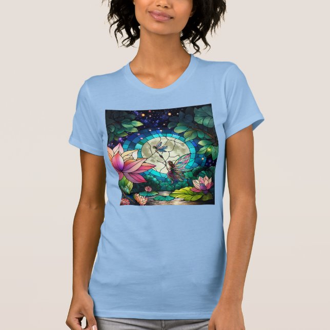 Stained Glass Little Fairy With Dragonfly T-Shirt (Front)
